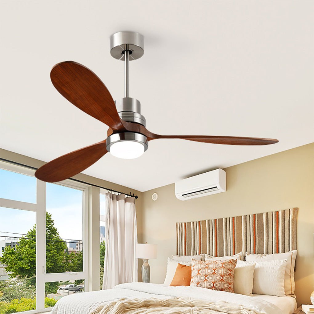 Modern Wood Blade LED Ceiling Fan Lamp with Remote Control and Intelligent Dimming Frequency Conversion