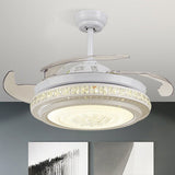 Modern Retractable Blade LED Ceiling Fan with Dimmable Light and Remote Control Function