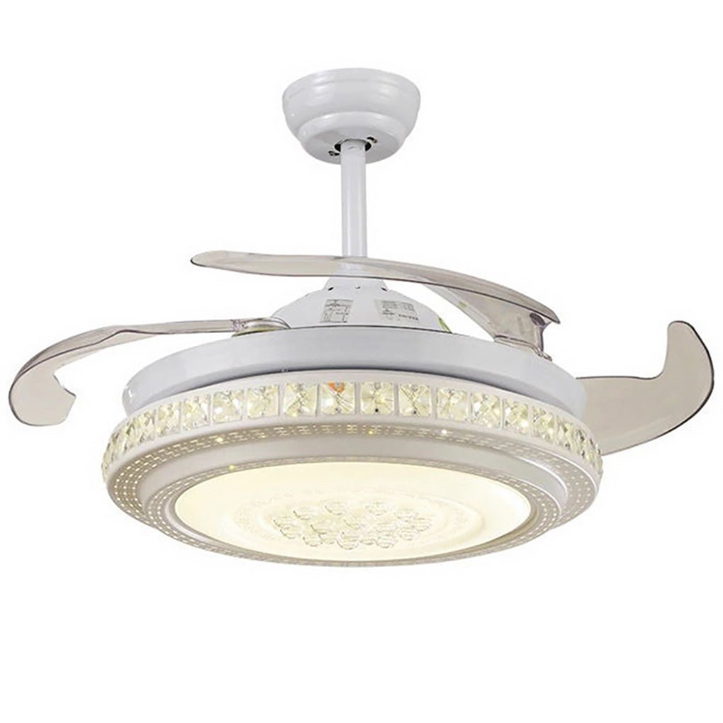 Modern Retractable Blade LED Ceiling Fan with Dimmable Light and Remote Control Function