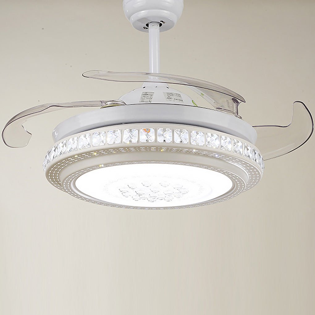 Modern Retractable Blade LED Ceiling Fan with Dimmable Light and Remote Control Function