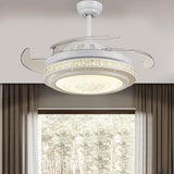 Modern Retractable Blade LED Ceiling Fan with Dimmable Light and Remote Control Function