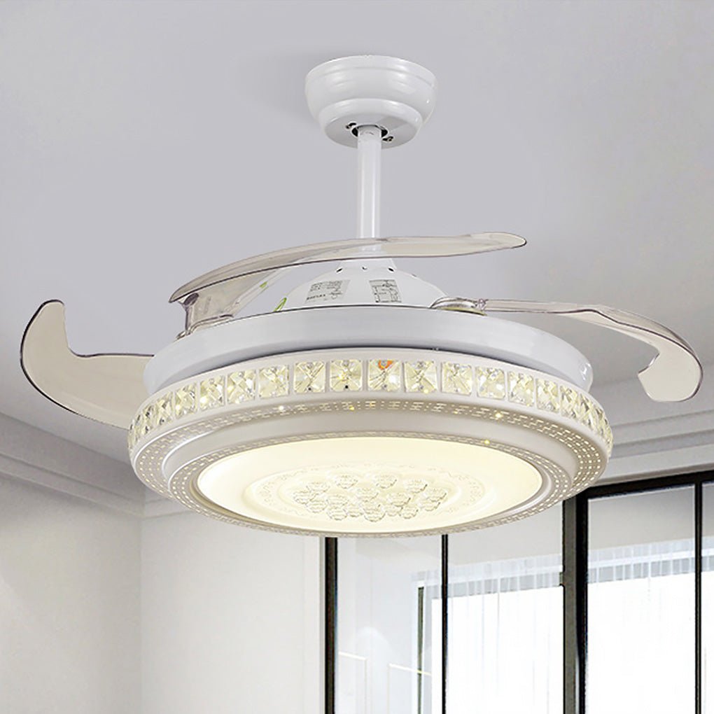 Modern Retractable Blade LED Ceiling Fan with Dimmable Light and Remote Control Function