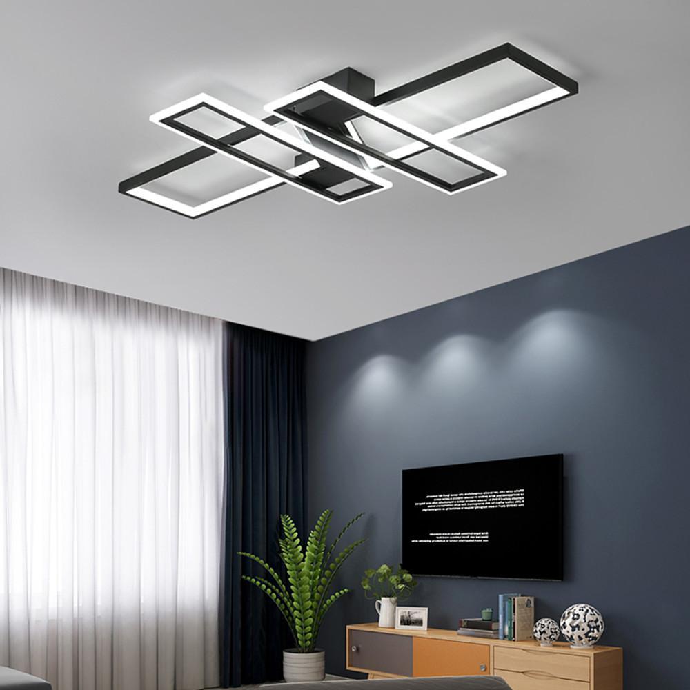 Large Modern LED Geometric Flush Mount Ceiling Light with Four Rectangles in Matte Black Finish