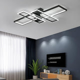 Large Modern LED Geometric Flush Mount Ceiling Light with Four Rectangles in Matte Black Finish
