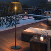 IP65 Waterproof Hand Woven Rattan Outdoor Floor Lamp with Black Metal Base and Synthetic Shade