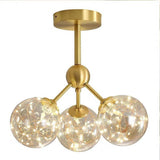 Modern Three Globe Copper and Glass Semi Flush Mount Ceiling Light LED Fixture for Bedroom