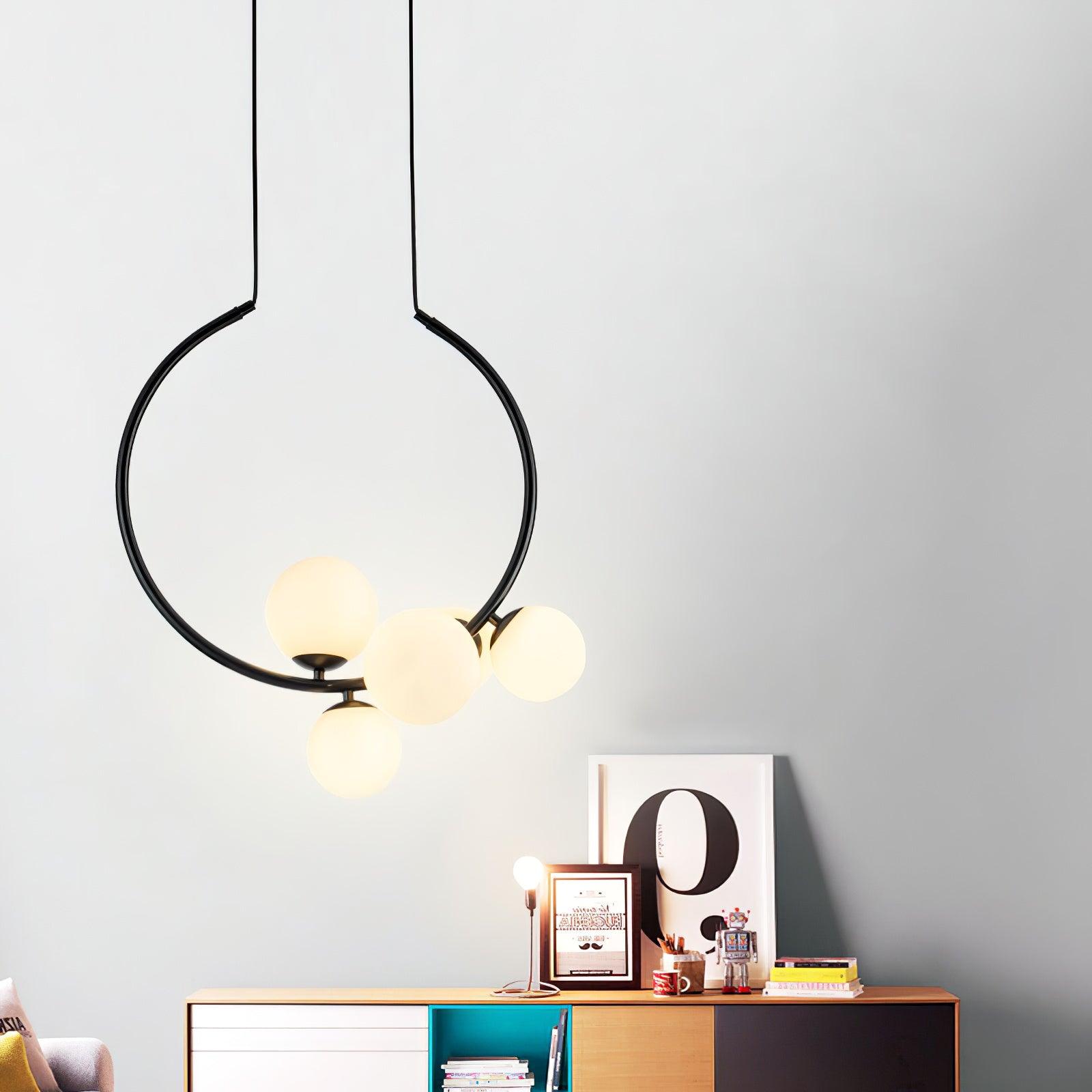 Iridescent Glass Globe Chandelier Circular Bubble Pendant Light Modern Interior Hanging Lamp