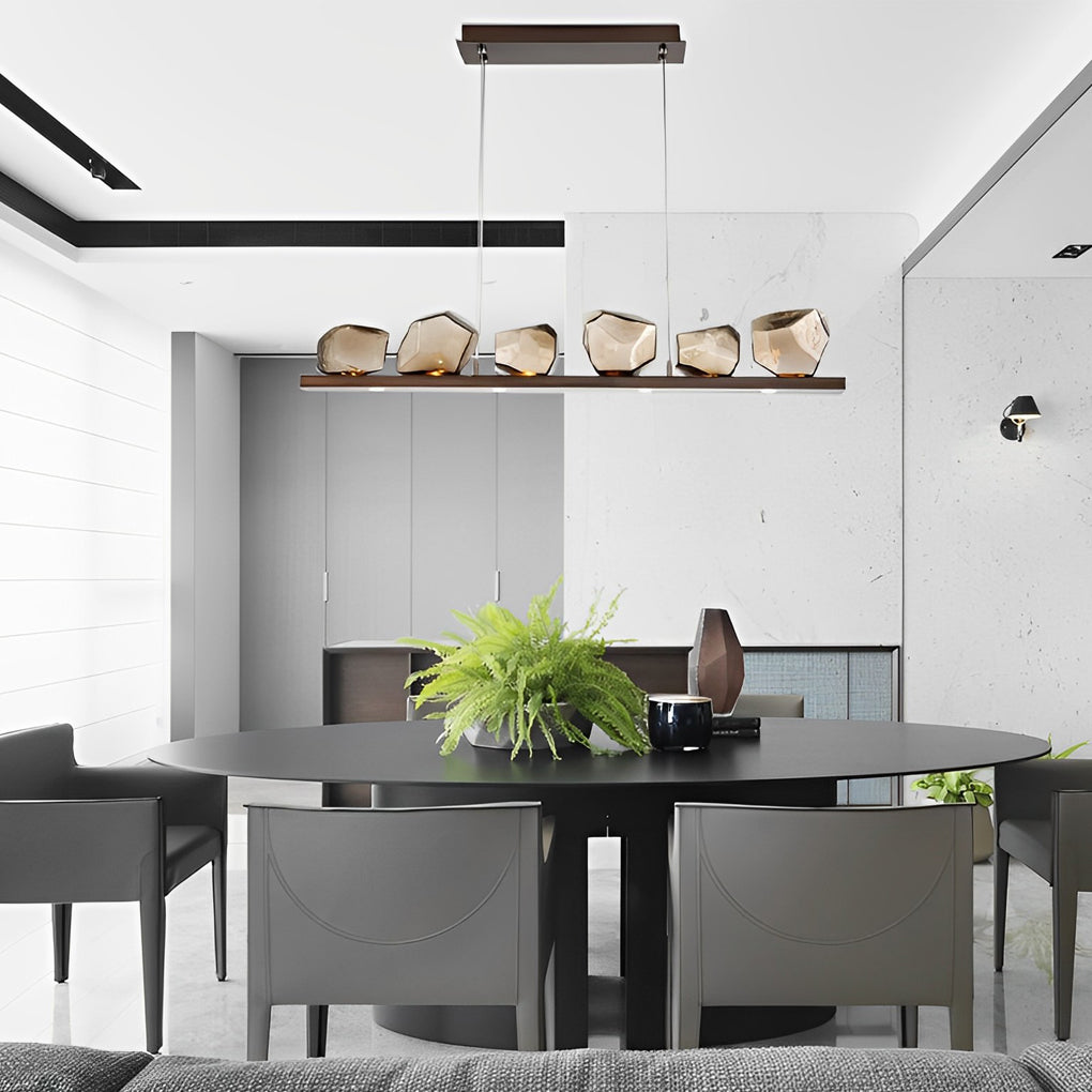 Irregular Cognac Glass Stone Pendant Light Modern Creative Chandelier for Dining Room