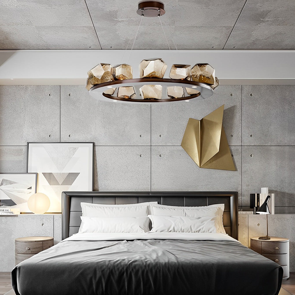 Irregular Cognac Glass Stone Pendant Light Modern Creative Chandelier for Dining Room