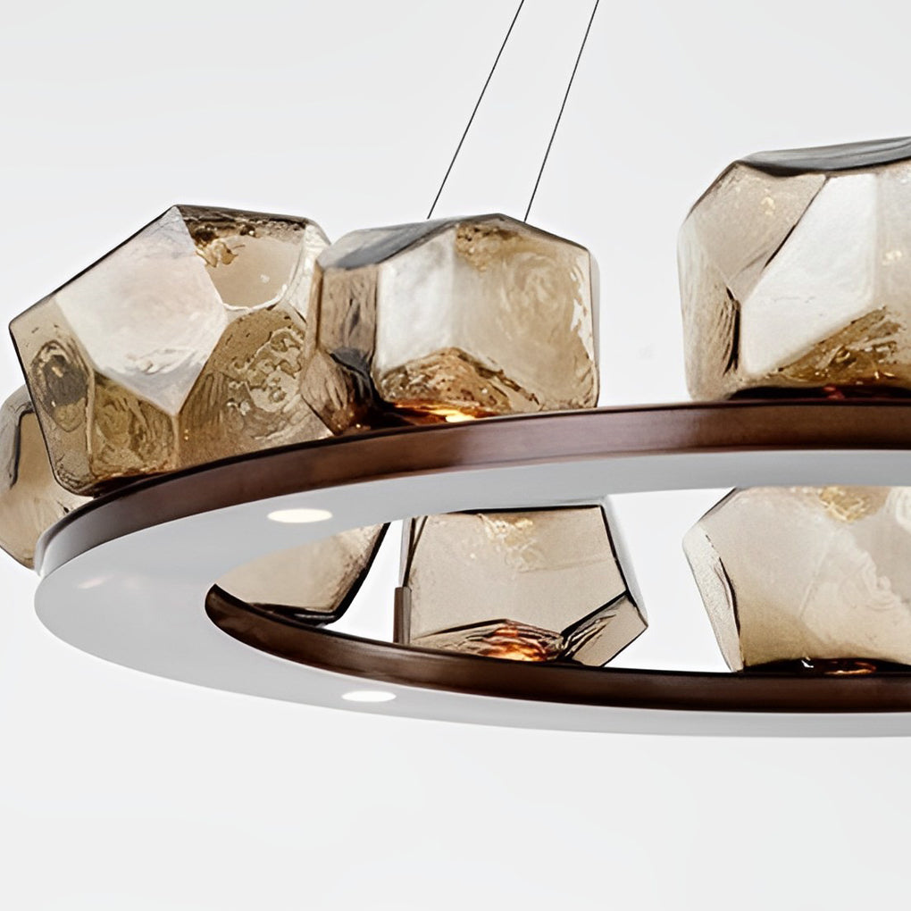 Irregular Cognac Glass Stone Pendant Light Modern Creative Chandelier for Dining Room