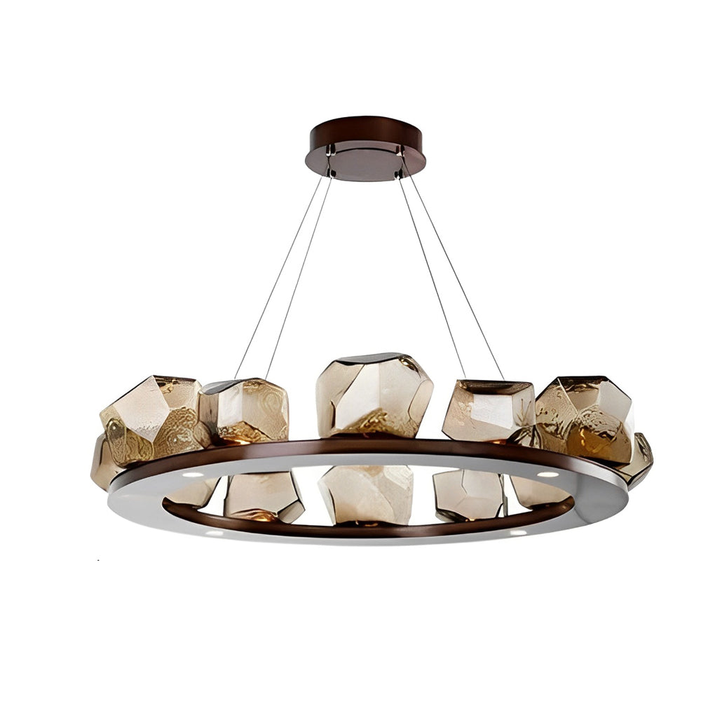 Irregular Cognac Glass Stone Pendant Light Modern Creative Chandelier for Dining Room