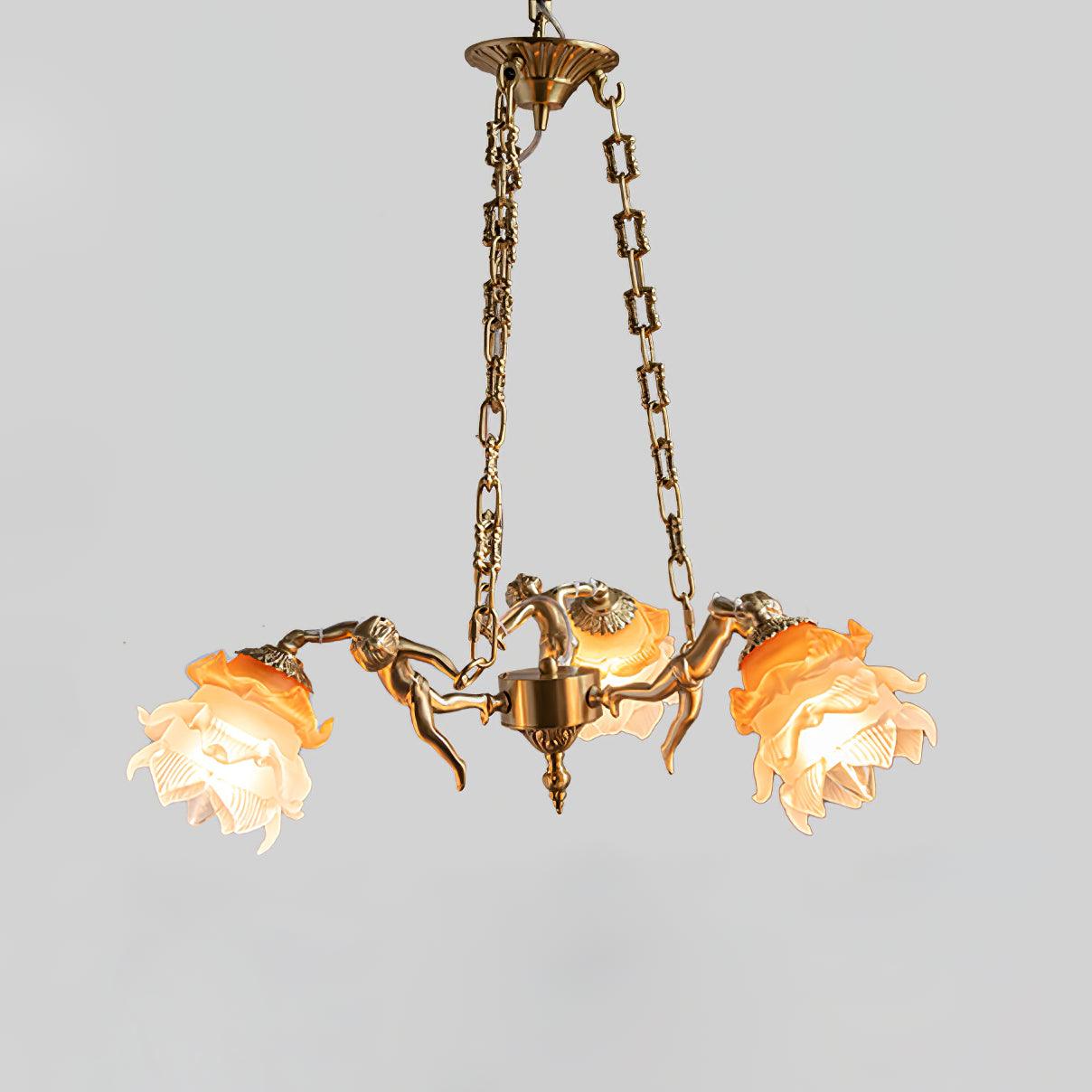 italian-aged-brass-putti-statuette-pendant-light-with-frosted-glass-globes