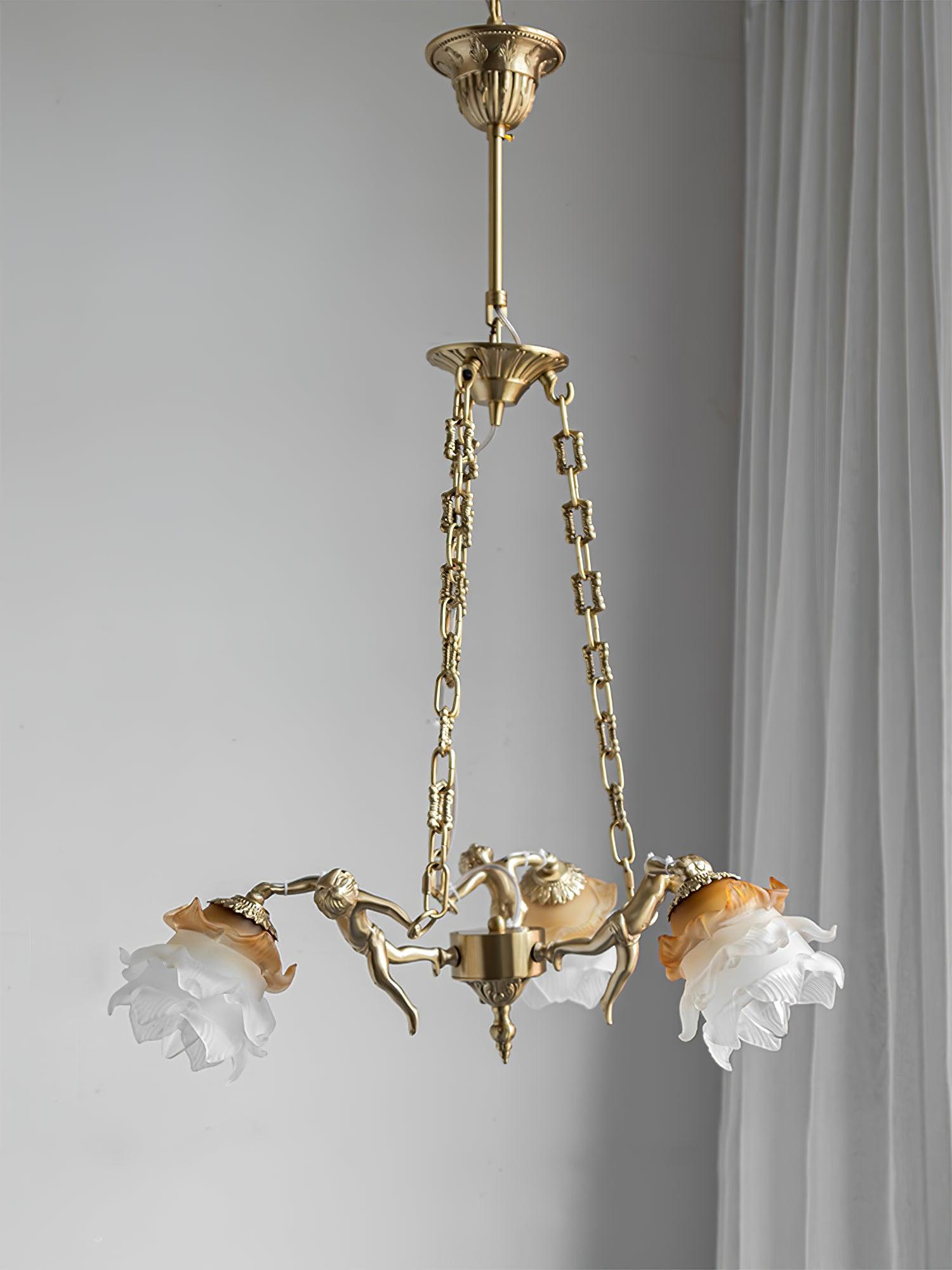italian-aged-brass-putti-statuette-pendant-light-with-frosted-glass-globes