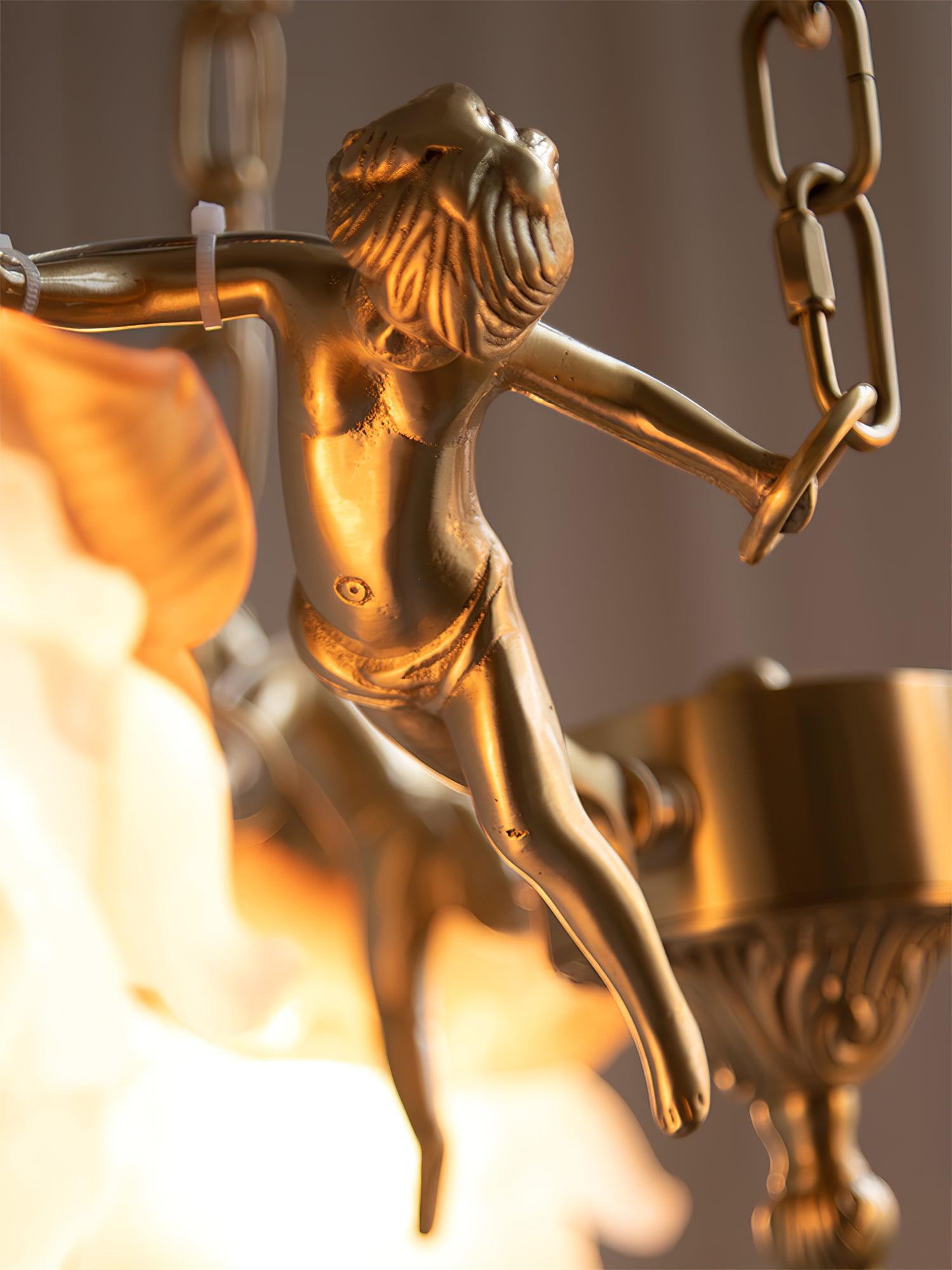 italian-aged-brass-putti-statuette-pendant-light-with-frosted-glass-globes
