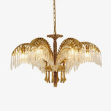 Italian Style Brass Palm Leaf Crystal Chandelier Vintage Flush Mount Ceiling Lamp