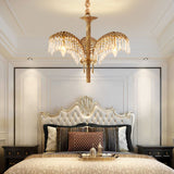 Italian Style Brass Palm Leaf Crystal Chandelier Vintage Flush Mount Ceiling Lamp