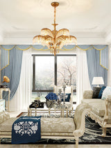 Italian Style Brass Palm Leaf Crystal Chandelier Vintage Flush Mount Ceiling Lamp