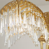 Italian Style Brass Palm Leaf Crystal Chandelier Vintage Flush Mount Ceiling Lamp