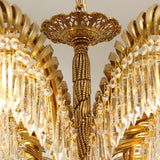 Italian Style Brass Palm Leaf Crystal Chandelier Vintage Flush Mount Ceiling Lamp