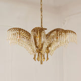 Italian Style Brass Palm Leaf Crystal Chandelier Vintage Flush Mount Ceiling Lamp