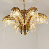 Italian Style Brass Palm Leaf Crystal Chandelier Vintage Flush Mount Ceiling Lamp