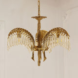 Italian Style Brass Palm Leaf Crystal Chandelier Vintage Flush Mount Ceiling Lamp