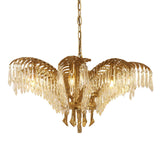 Italian Style Brass Palm Leaf Crystal Chandelier Vintage Flush Mount Ceiling Lamp