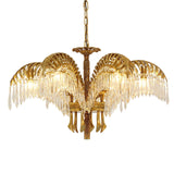 Italian Style Brass Palm Leaf Crystal Chandelier Vintage Flush Mount Ceiling Lamp