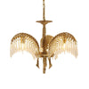 Italian Style Brass Palm Leaf Crystal Chandelier Vintage Flush Mount Ceiling Lamp