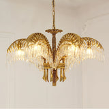 Italian Style Brass Palm Leaf Crystal Chandelier Vintage Flush Mount Ceiling Lamp