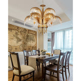 Italian Style Brass Palm Leaf Crystal Chandelier Vintage Flush Mount Ceiling Lamp