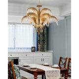 Italian Style Brass Palm Leaf Crystal Chandelier Vintage Flush Mount Ceiling Lamp
