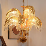 Italian Style Brass Palm Leaf Crystal Chandelier Vintage Flush Mount Ceiling Lamp