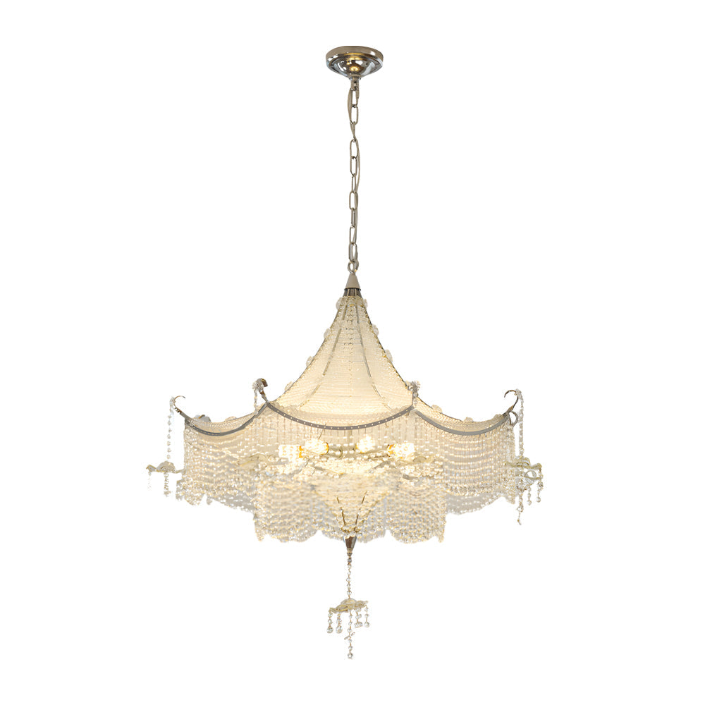 Italian Style Crystal Tassel Pagoda Chandelier Chrome Pendant Light with 3 Color Dimming
