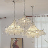 Italian Style Crystal Tassel Pagoda Chandelier Chrome Pendant Light with 3 Color Dimming