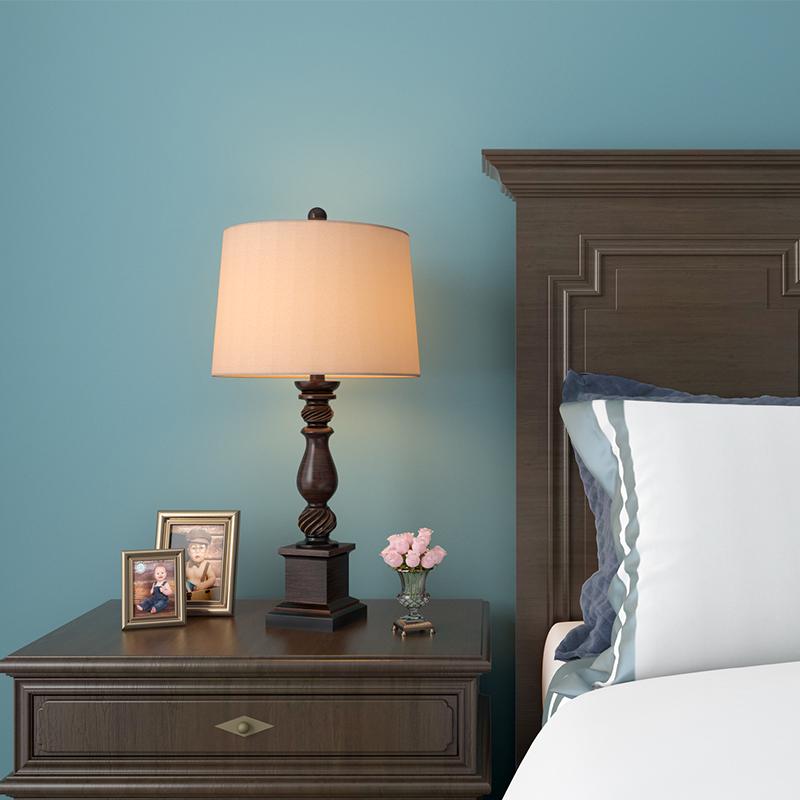 24 Inch Traditional Rustic Bronze Resin Table Lamp with Fabric Drum Shade