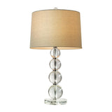 Modern Stacked Crystal Sphere Table Lamp 25 Inch Height with White Linen Drum Shade
