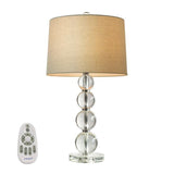 Modern Stacked Crystal Sphere Table Lamp 25 Inch Height with White Linen Drum Shade