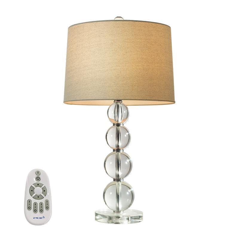 Modern Stacked Crystal Sphere Table Lamp 25 Inch Height with White Linen Drum Shade