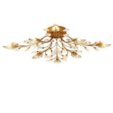 Vintage Antique Brass Leaf Crystal Branch Semi Flush Mount Ceiling Light 8 Light LED Chandelier