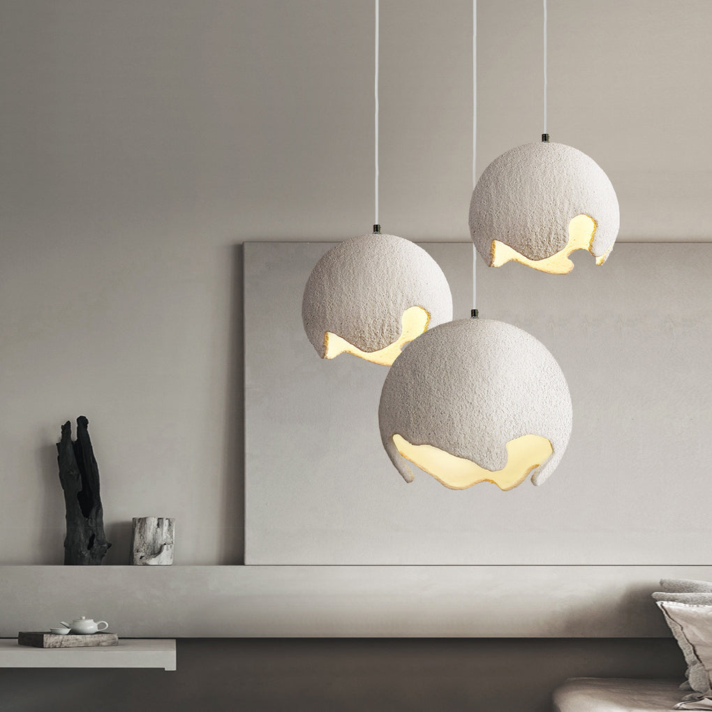 Japanese Style Creamy White Irregular Ball Chandelier for Dining Room