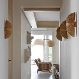 Japanese Style Handwoven Rattan Wood LED Wall Sconce Up and Down Lighting Fixture