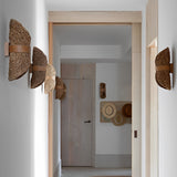 Japanese Style Handwoven Rattan Wood LED Wall Sconce Up and Down Lighting Fixture