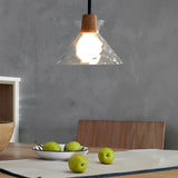 Japanese Style Round Glass and Wood Pendant Light Minimalist Small Chandelier Ceiling Lamp