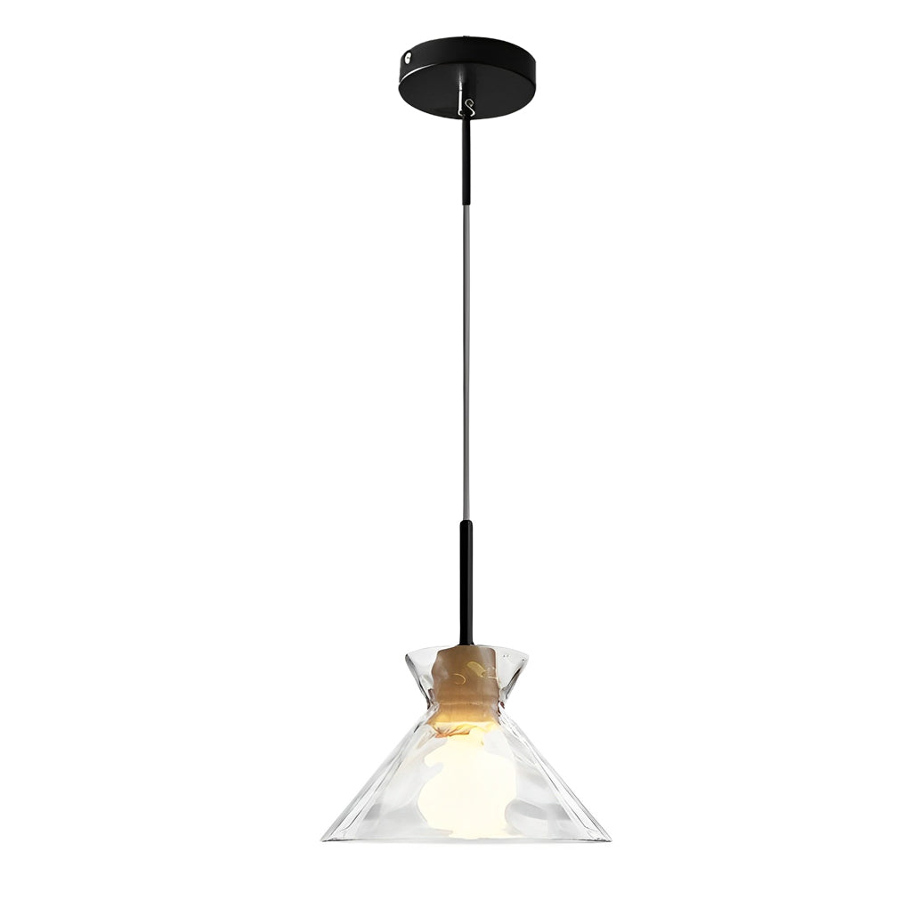 Japanese Style Round Glass and Wood Pendant Light Minimalist Small Chandelier Ceiling Lamp