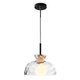 Japanese Style Round Glass and Wood Pendant Light Minimalist Small Chandelier Ceiling Lamp