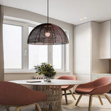 Japanese Style Semicircle Woven Metal Pendant Light Retro Iron Dining Room Chandelier