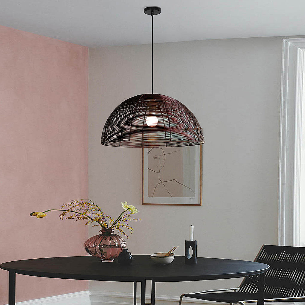 Japanese Style Semicircle Woven Metal Pendant Light Retro Iron Dining Room Chandelier