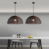 Japanese Style Semicircle Woven Metal Pendant Light Retro Iron Dining Room Chandelier