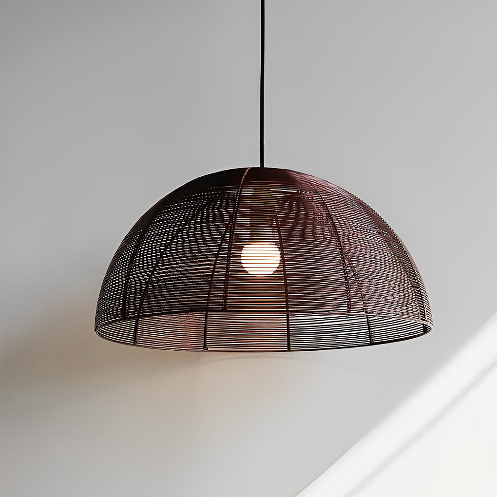 Japanese Style Semicircle Woven Metal Pendant Light Retro Iron Dining Room Chandelier